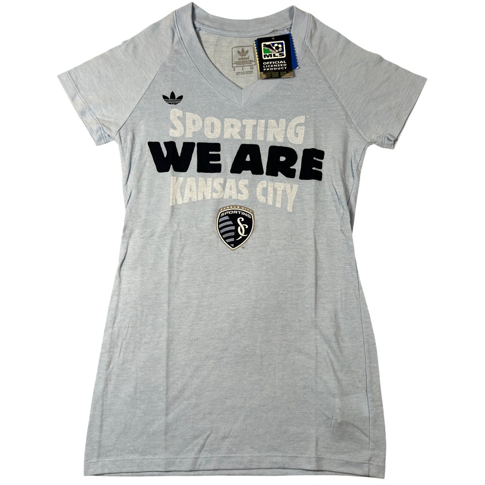 Adidas Sporting Kansas City‎ MLS Womens V-Neck T-Shirt Blue New Small